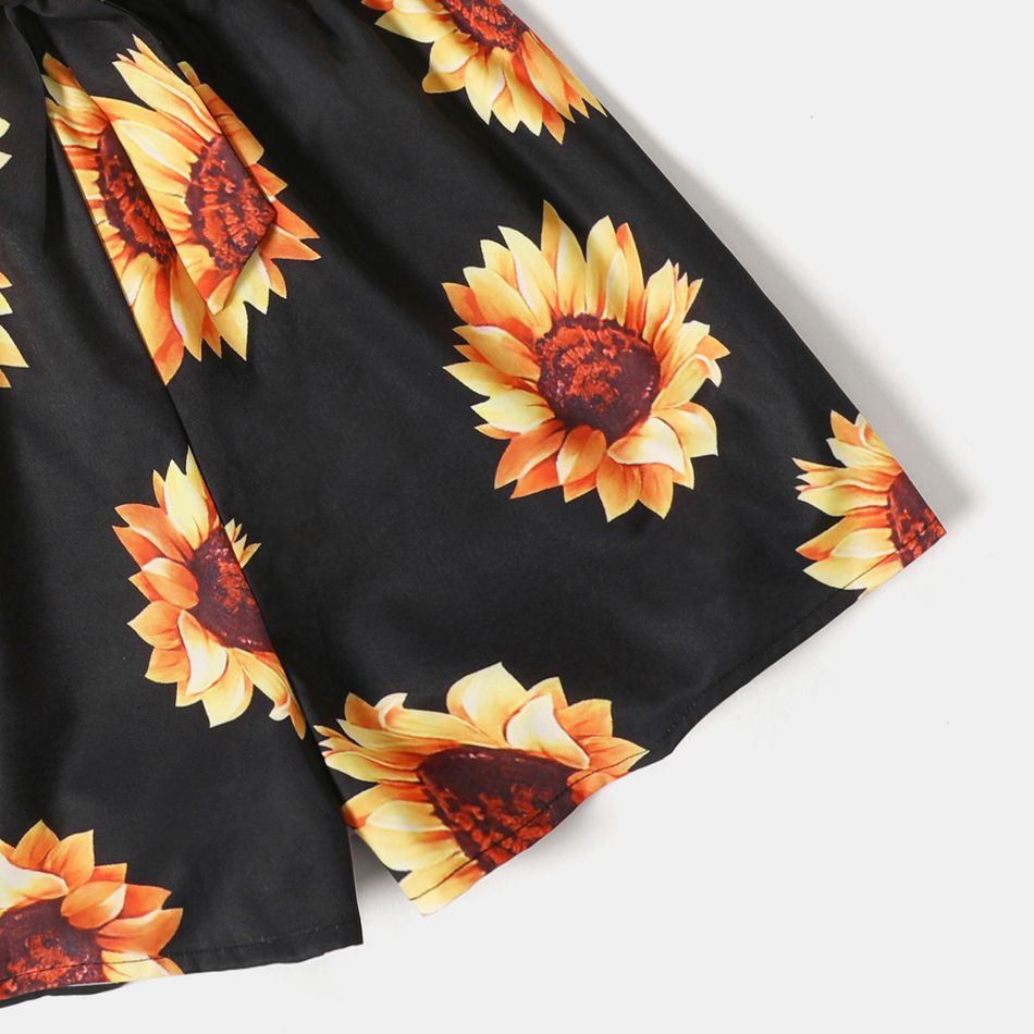 Yellow Ribbed Splicing Sunflower Floral Print Belted Sleeveless Romper for Mom and Me Yellow big image 5