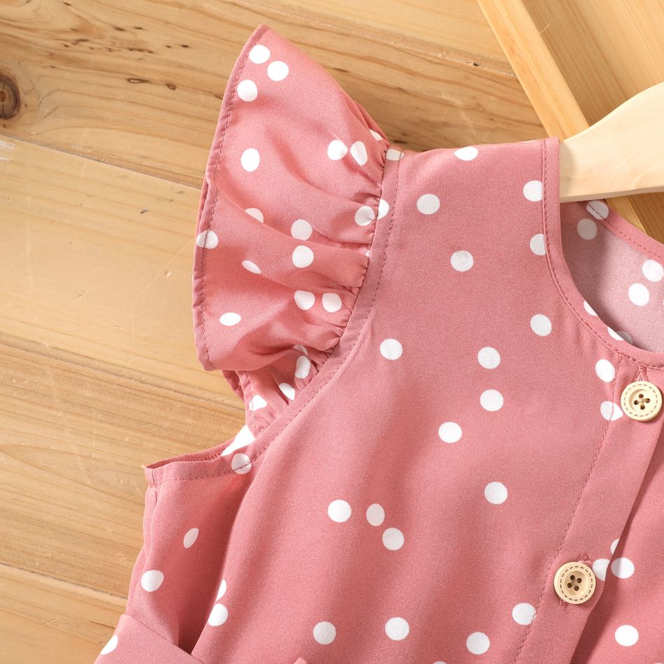 Kid Girl Polka dots Button Design Flutter-sleeve Belted Flutter-sleeve Dress Redbeanpaste big image 2