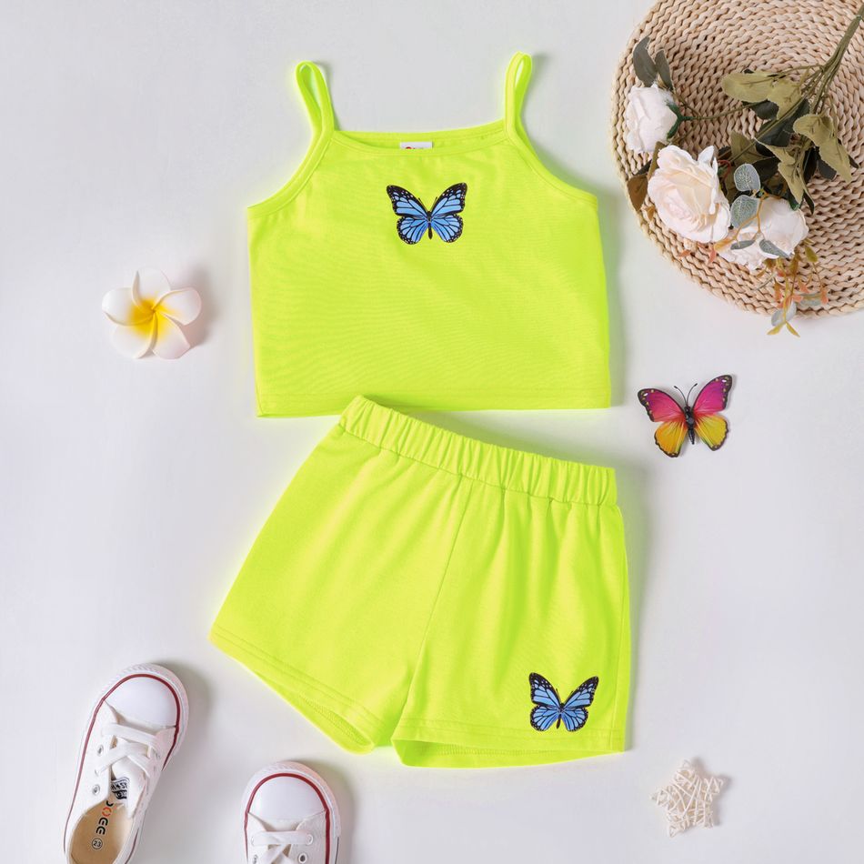 2pcs Toddler Girl Butterfly Print Camisole and Elasticized Shorts Set LUMINOUSYELLOW