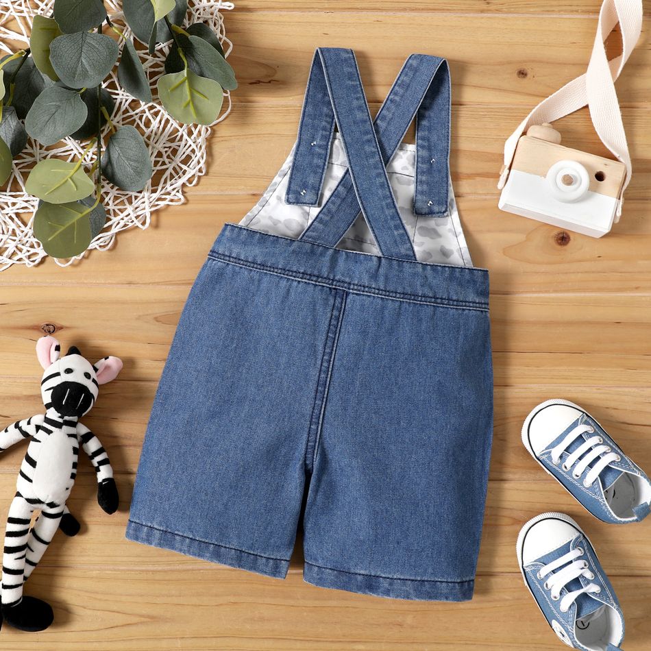 Baby Boy/Girl Cow Print Patch Ripped Denim Overalls Shorts Deep Blue big image 2