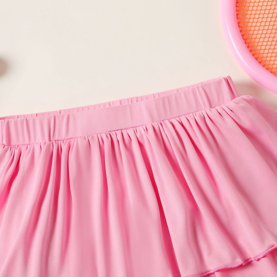 Kid Girl Solid Color Layered Elasticized Skirt Leggings Shorts Pink big image 3