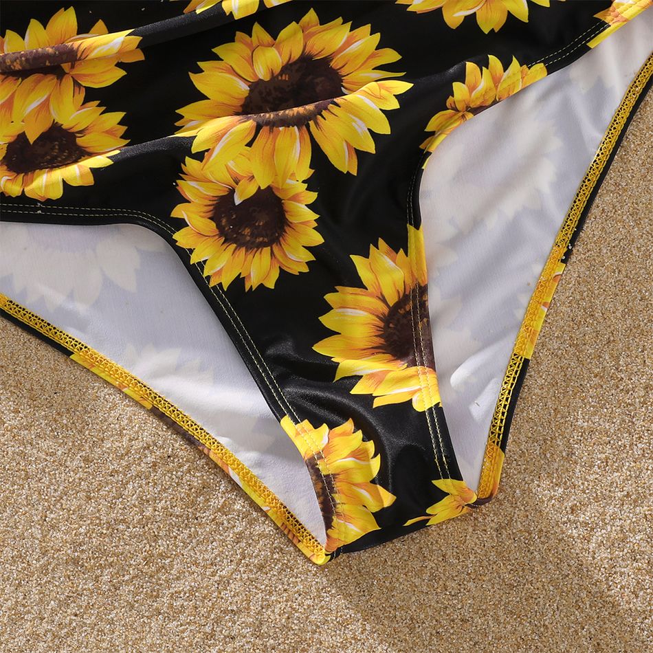 Family Matching Solid Splicing Sunflower Floral Print Ruffle One-Piece Swimsuit and Swim Trunks Shorts Yellow big image 5