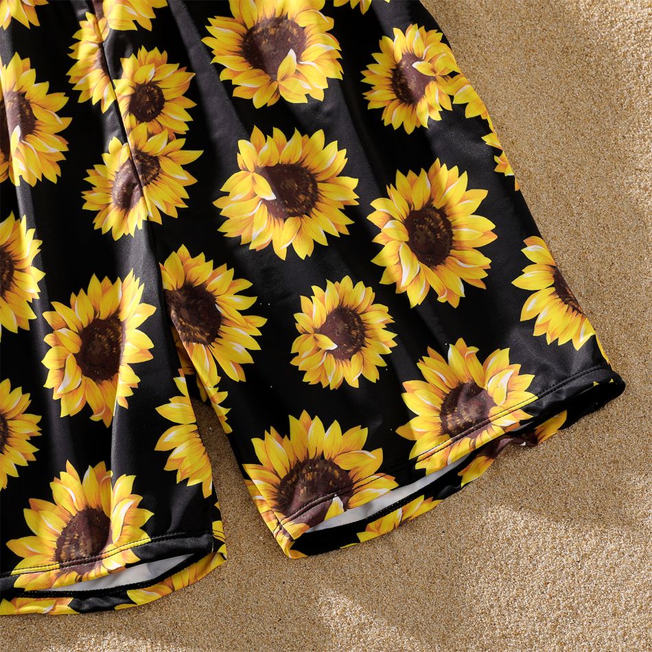 Family Matching Solid Splicing Sunflower Floral Print Ruffle One-Piece Swimsuit and Swim Trunks Shorts Yellow big image 9