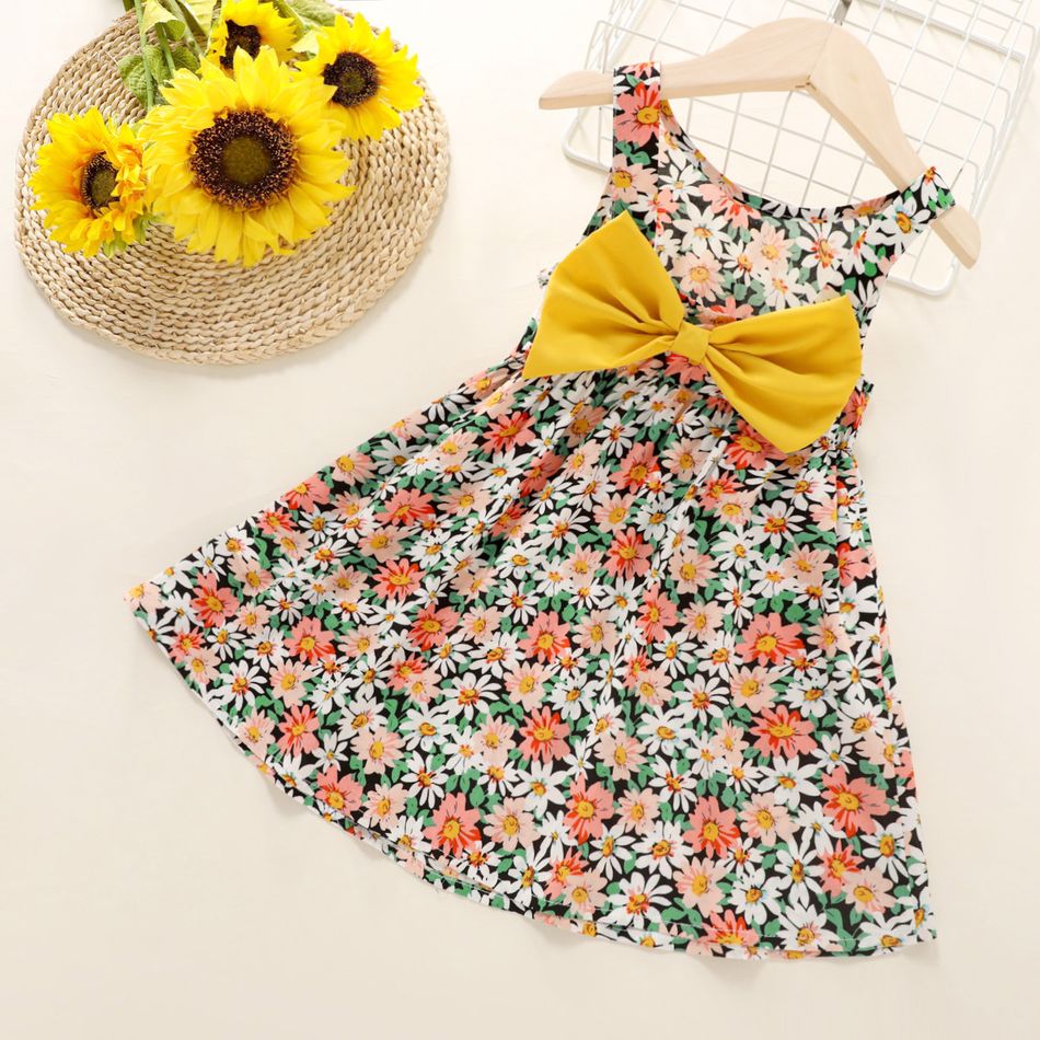 Toddler Girl Floral Print Bowknot Design Backless Sleeveless Dress Multi-color