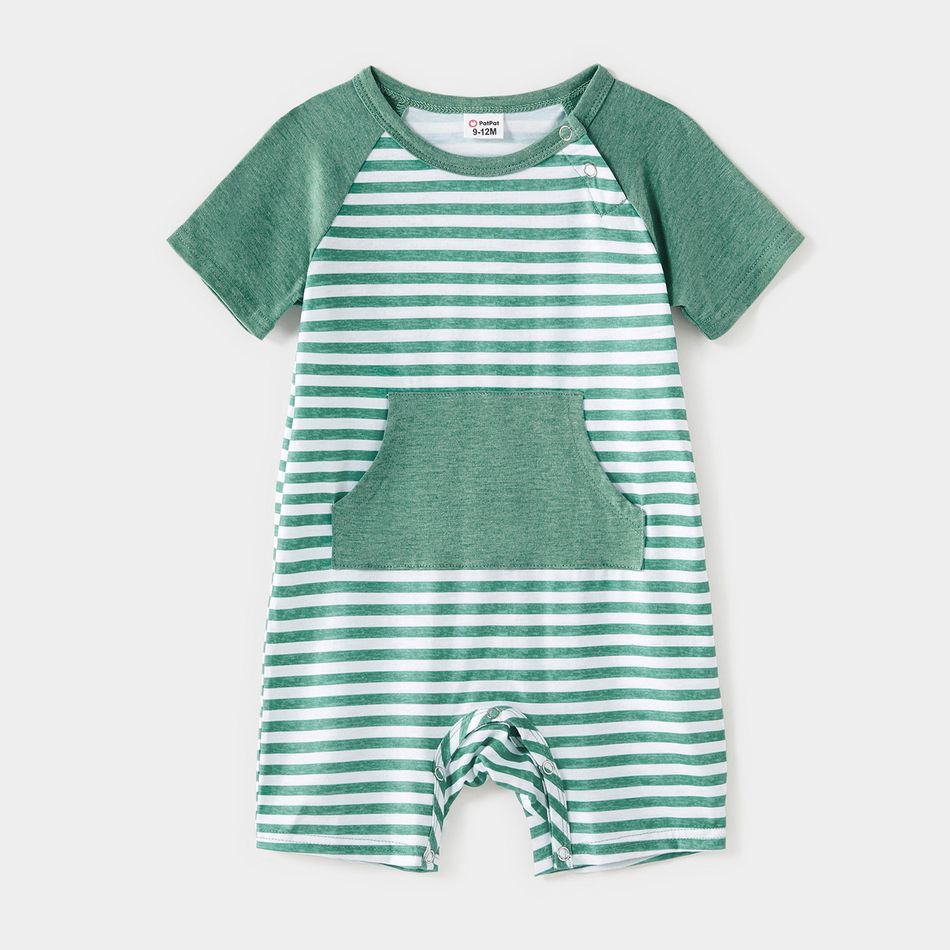 Family Matching Green Spaghetti Strap Tiered Dresses and Striped Splicing Short-sleeve T-shirts Sets aquagreen big image 7