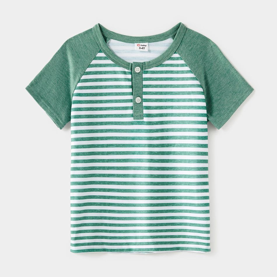Family Matching Green Spaghetti Strap Tiered Dresses and Striped Splicing Short-sleeve T-shirts Sets aquagreen big image 13
