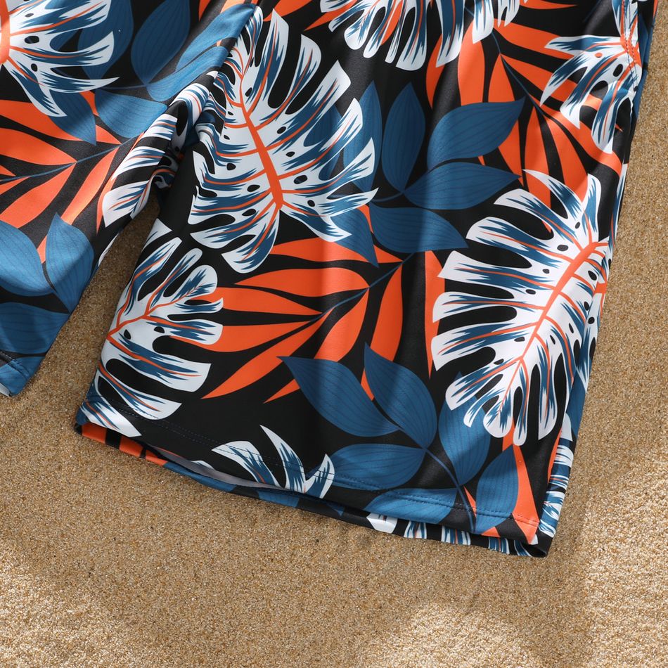Family Matching Solid Splicing Palm Leaf Print Spaghetti Strap One-Piece Swimsuit and Swim Trunks Shorts Blue big image 10