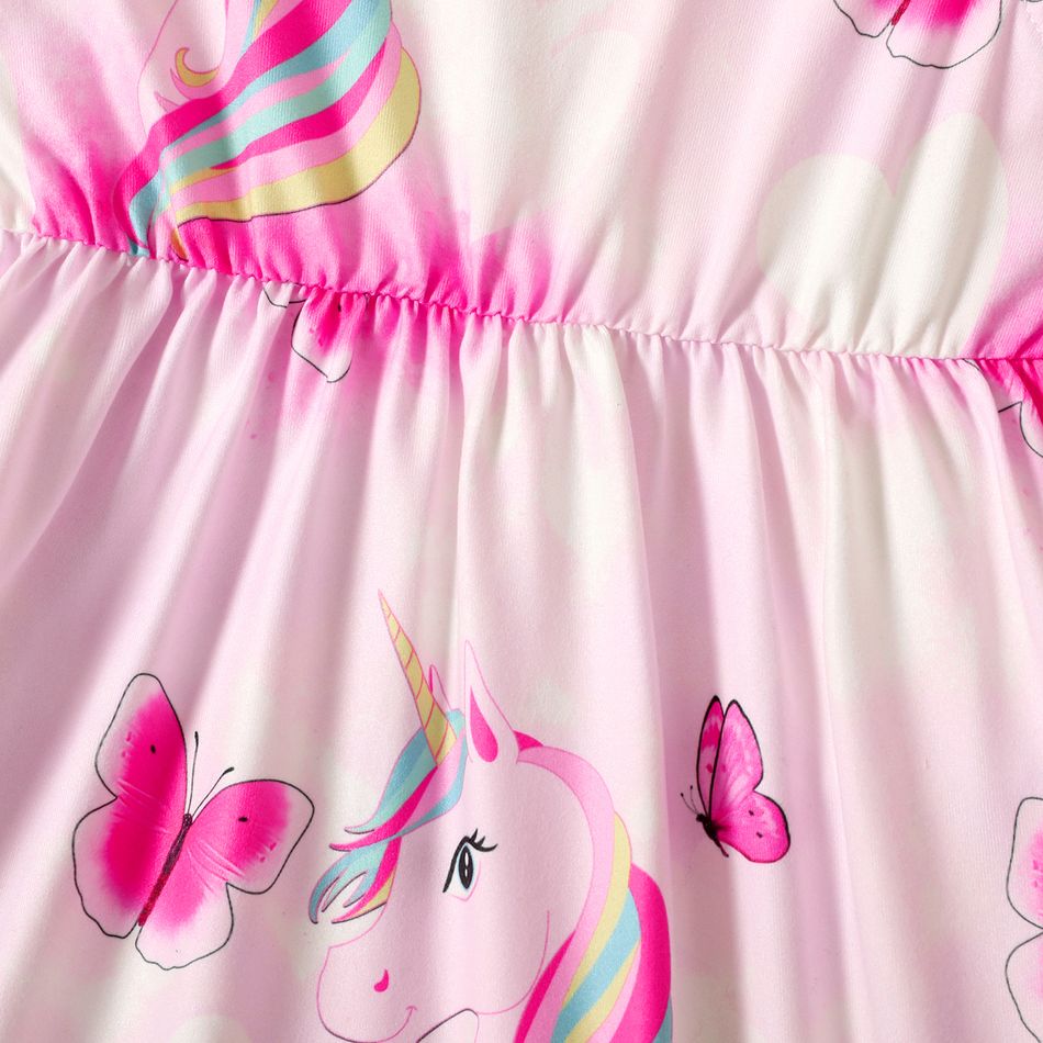 Toddler Girl Unicorn Heart Print Flutter-sleeve Pink Dress Pink big image 3