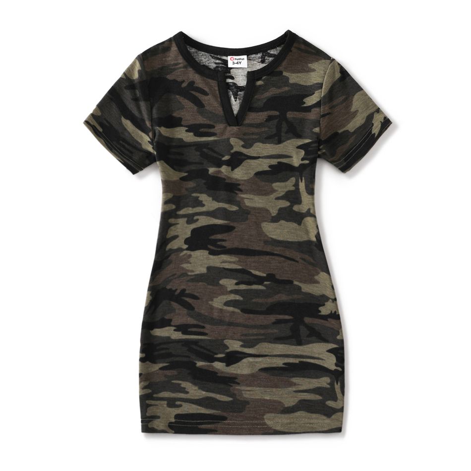 Family Matching Camouflage Short-sleeve V Neck Bodycon Dresses and Splicing T-shirts Sets CAMOUFLAGE big image 3