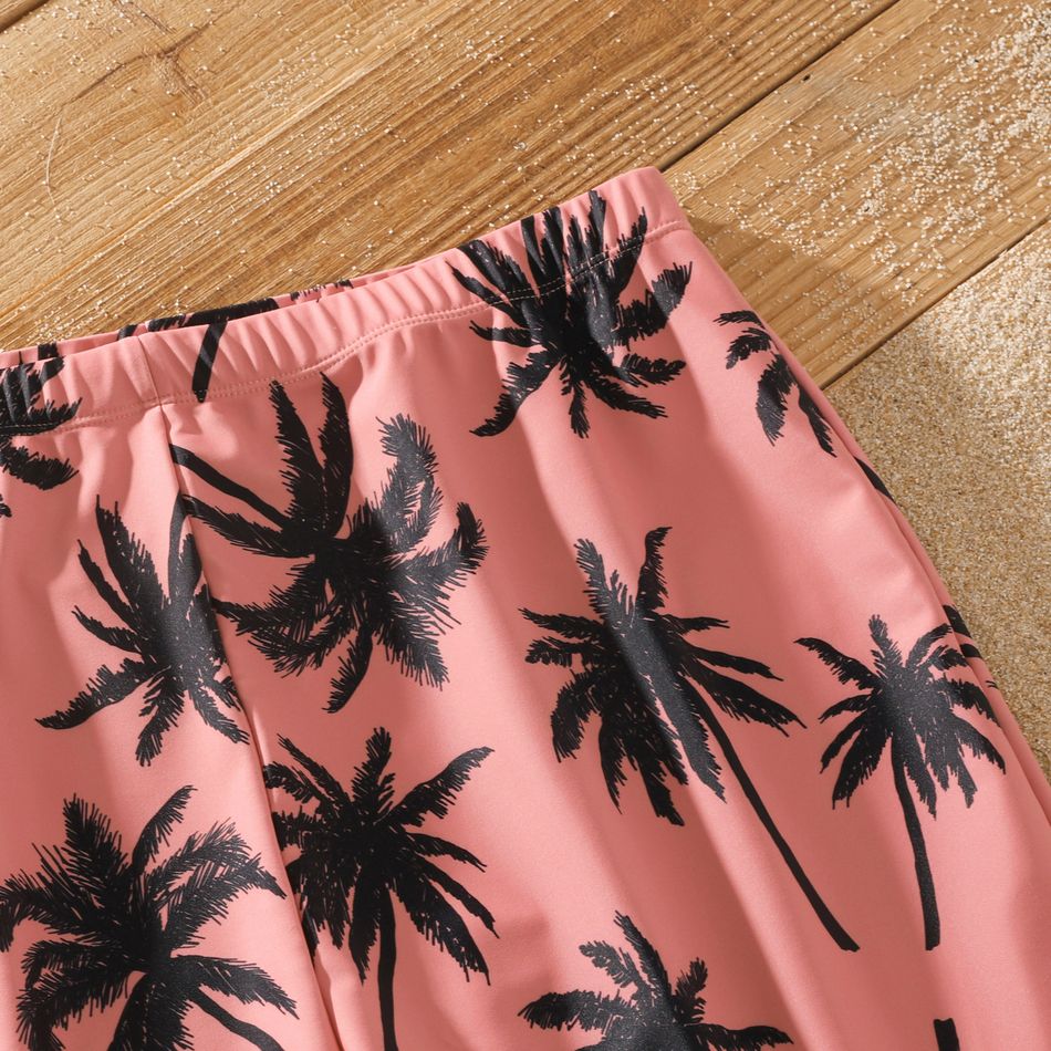 Family Matching All Over Coconut Tree Print Pink Swim Trunks Shorts and Spaghetti Strap One-Piece Swimsuit Mauve Pink big image 7