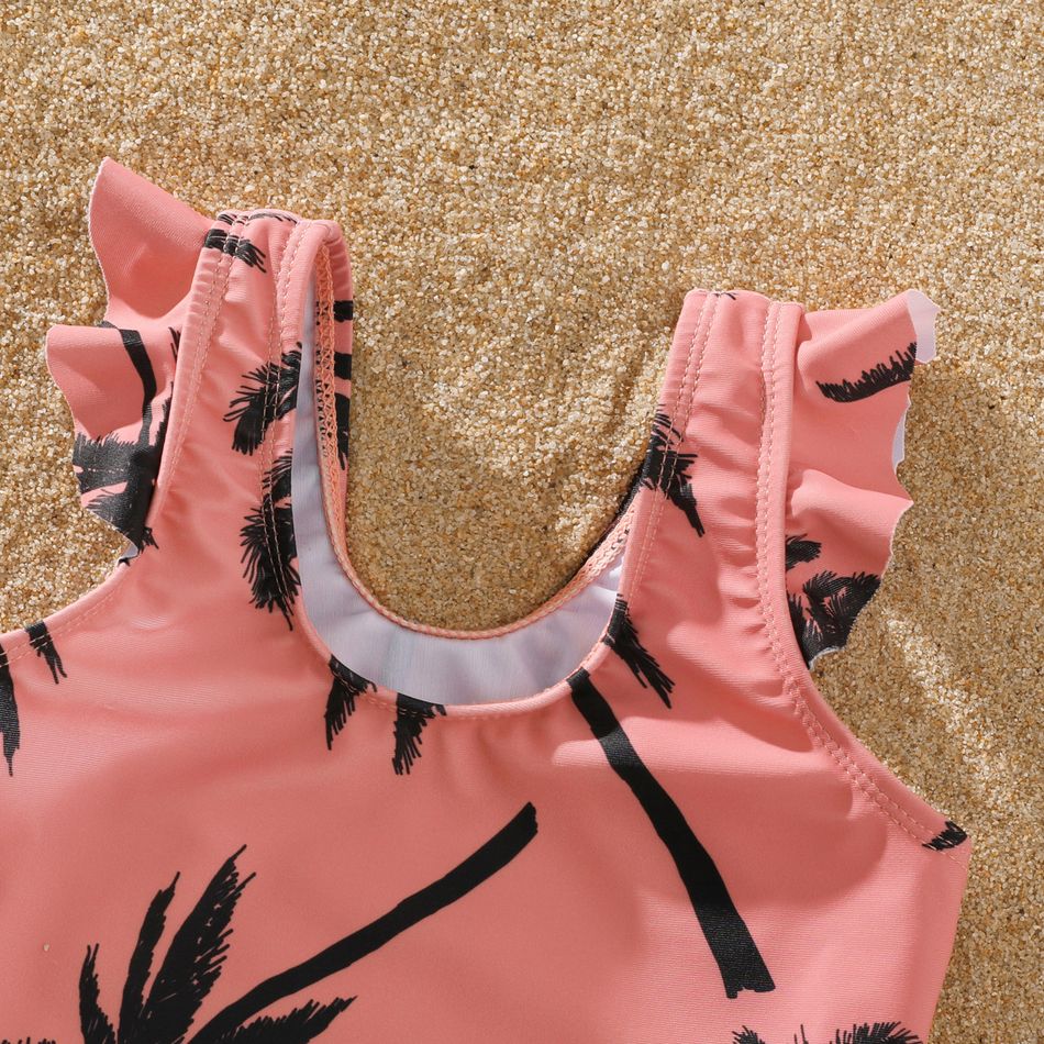 Family Matching All Over Coconut Tree Print Pink Swim Trunks Shorts and Spaghetti Strap One-Piece Swimsuit Mauve Pink big image 10