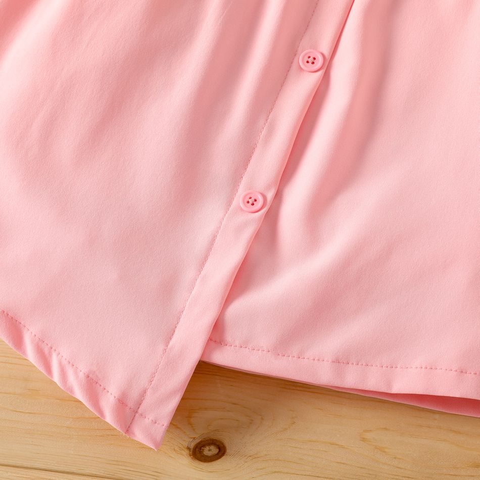 2-piece Kid Girl Heart Embroidered Short-sleeve Tee and Button Design Irregular Skirt Set Pink big image 3