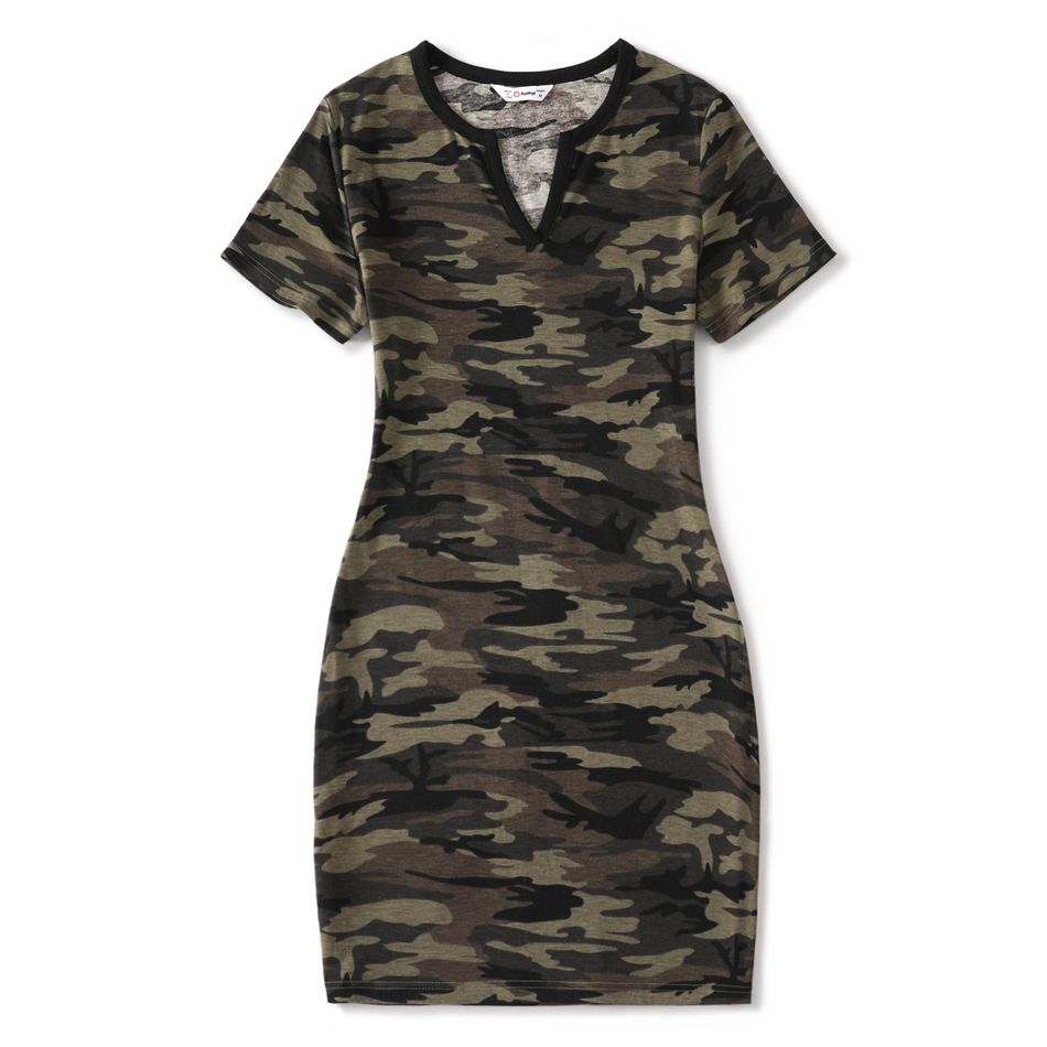 Family Matching Camouflage Short-sleeve V Neck Bodycon Dresses and Splicing T-shirts Sets CAMOUFLAGE big image 2