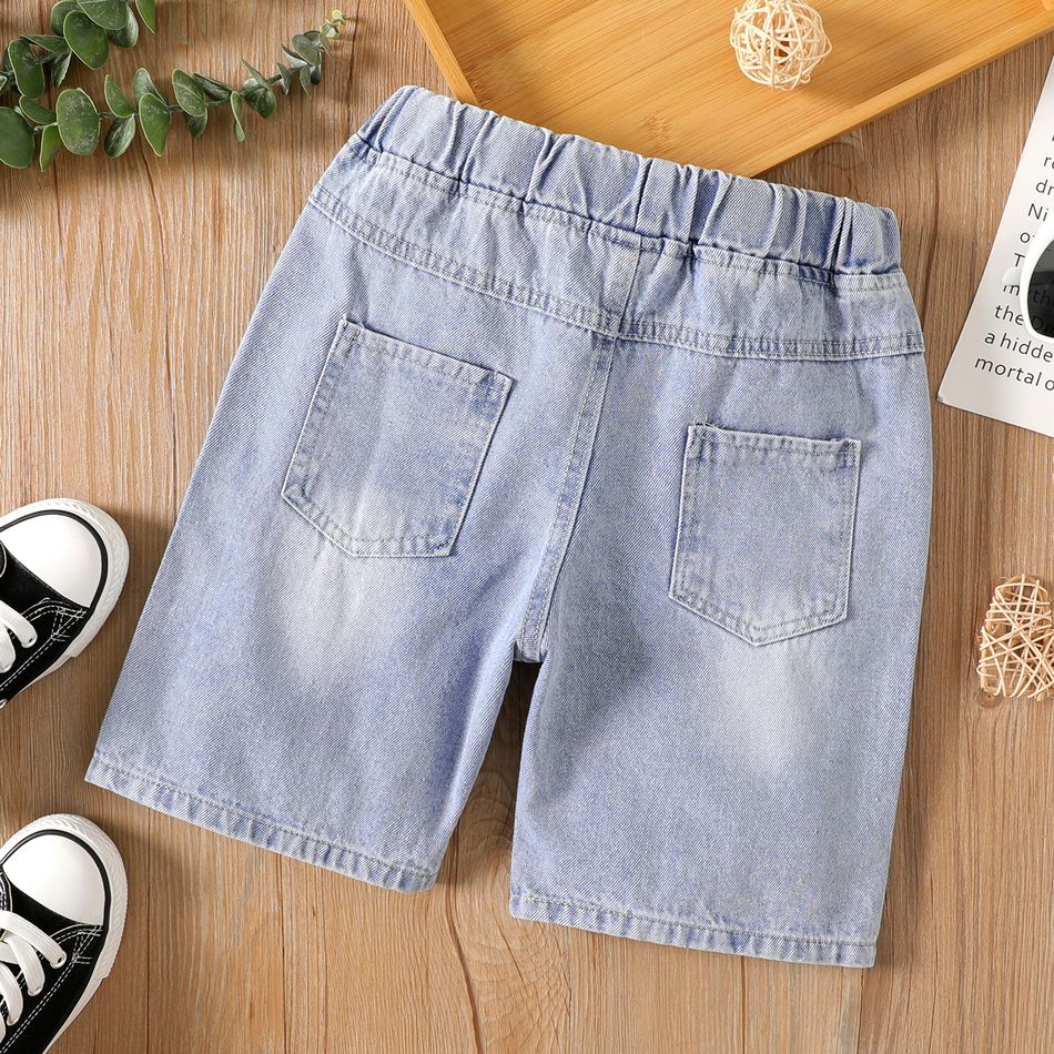 Kid Boy Letter Print Ripped Denim Jeans Shorts Blue big image 2