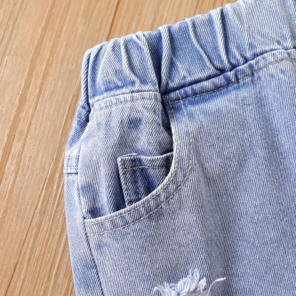 Kid Boy Letter Print Ripped Denim Jeans Shorts Blue big image 4