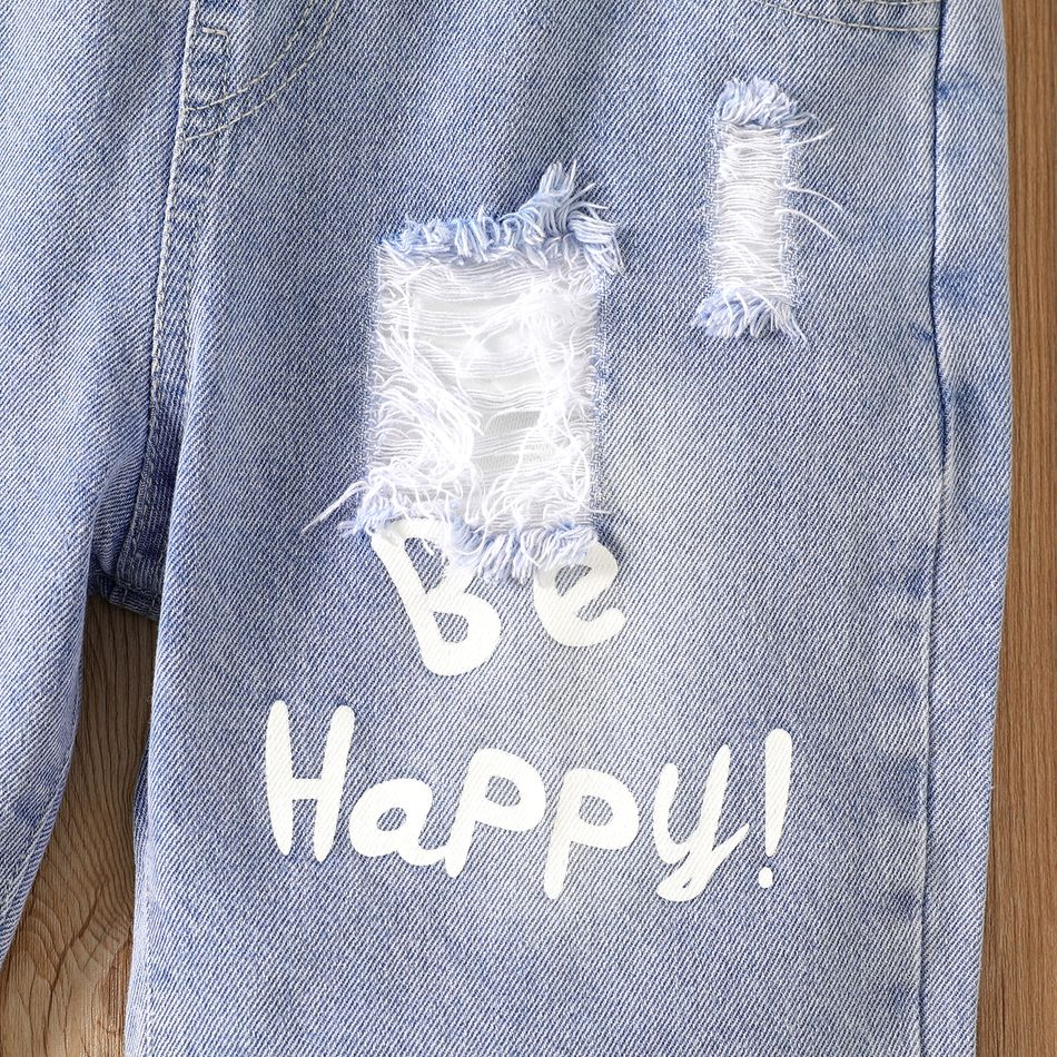 Kid Boy Letter Print Ripped Denim Jeans Shorts Blue big image 3