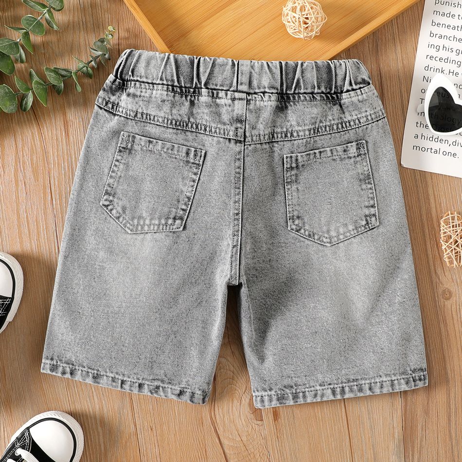 Kid Boy Letter Print Ripped Denim Jeans Shorts Black big image 3