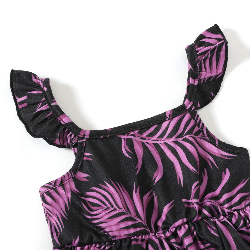 Family Matching All Over Palm Leaf Print Spaghetti Strap Midi Dresses and Short-sleeve T-shirts Sets Purple big image 13