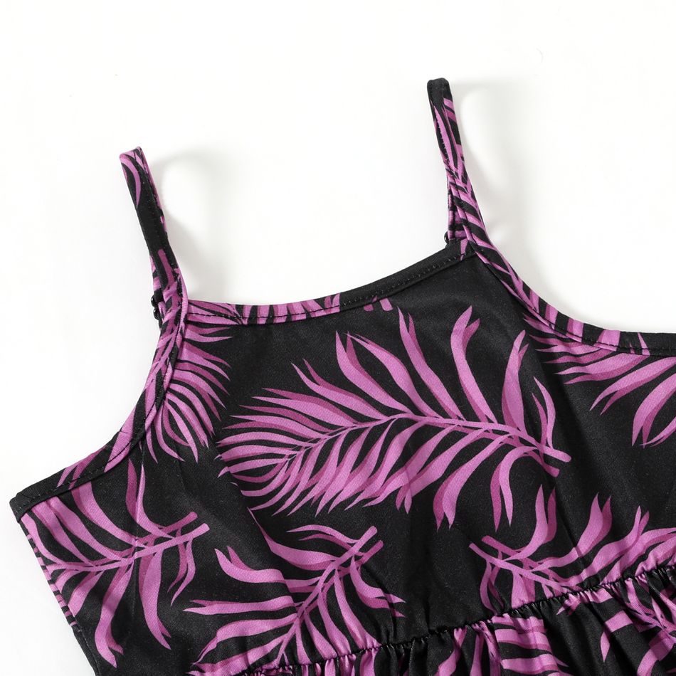 Family Matching All Over Palm Leaf Print Spaghetti Strap Midi Dresses and Short-sleeve T-shirts Sets Purple big image 6