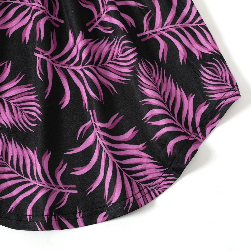 Family Matching All Over Palm Leaf Print Spaghetti Strap Midi Dresses and Short-sleeve T-shirts Sets Purple big image 7