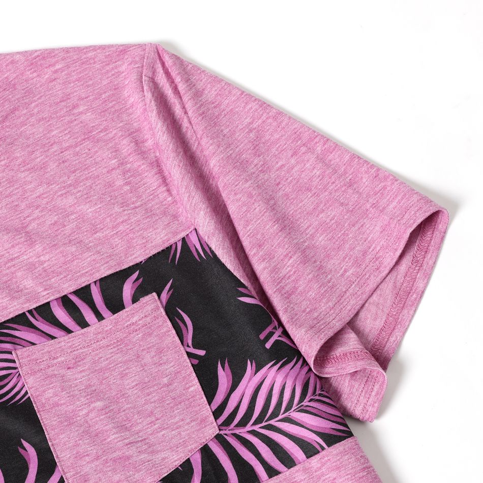 Family Matching All Over Palm Leaf Print Spaghetti Strap Midi Dresses and Short-sleeve T-shirts Sets Purple big image 10