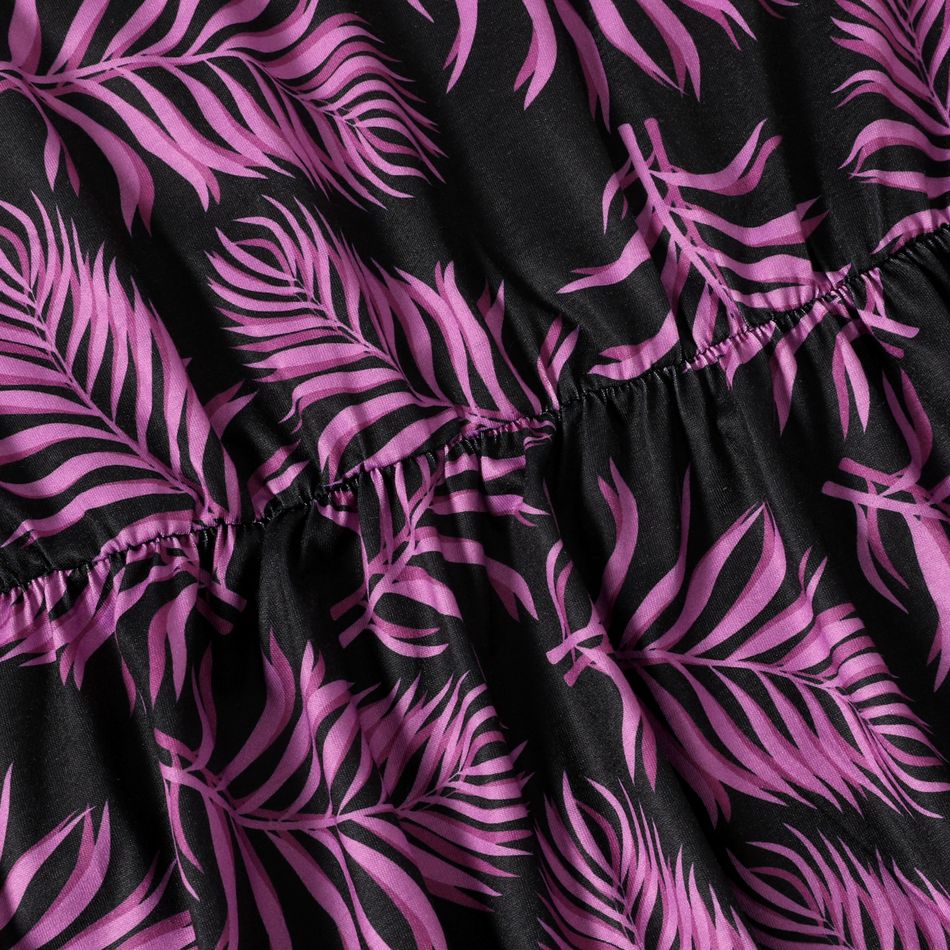 Family Matching All Over Palm Leaf Print Spaghetti Strap Midi Dresses and Short-sleeve T-shirts Sets Purple big image 8