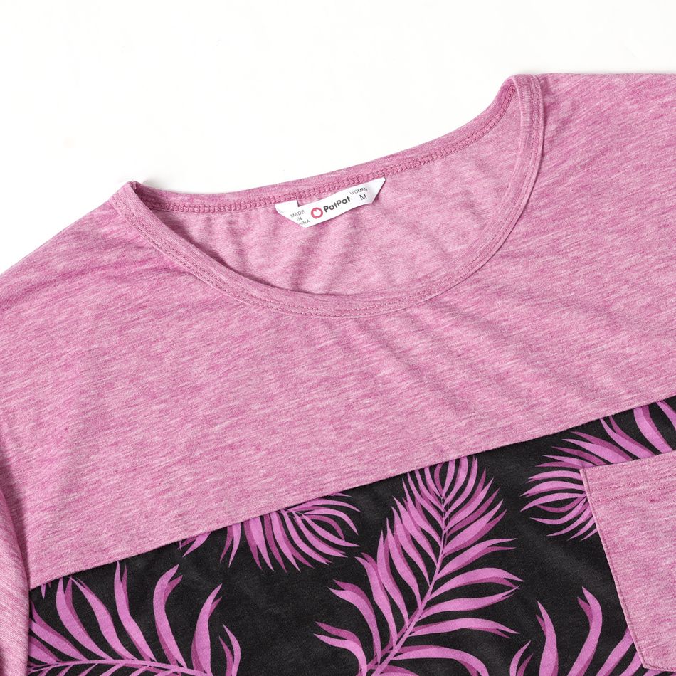 Family Matching All Over Palm Leaf Print Spaghetti Strap Midi Dresses and Short-sleeve T-shirts Sets Purple big image 9