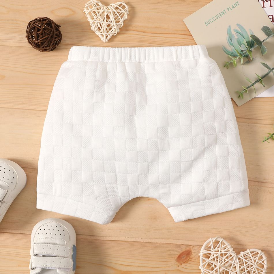 Baby Boy Solid Textured Button Front Pull-on Shorts White big image 3