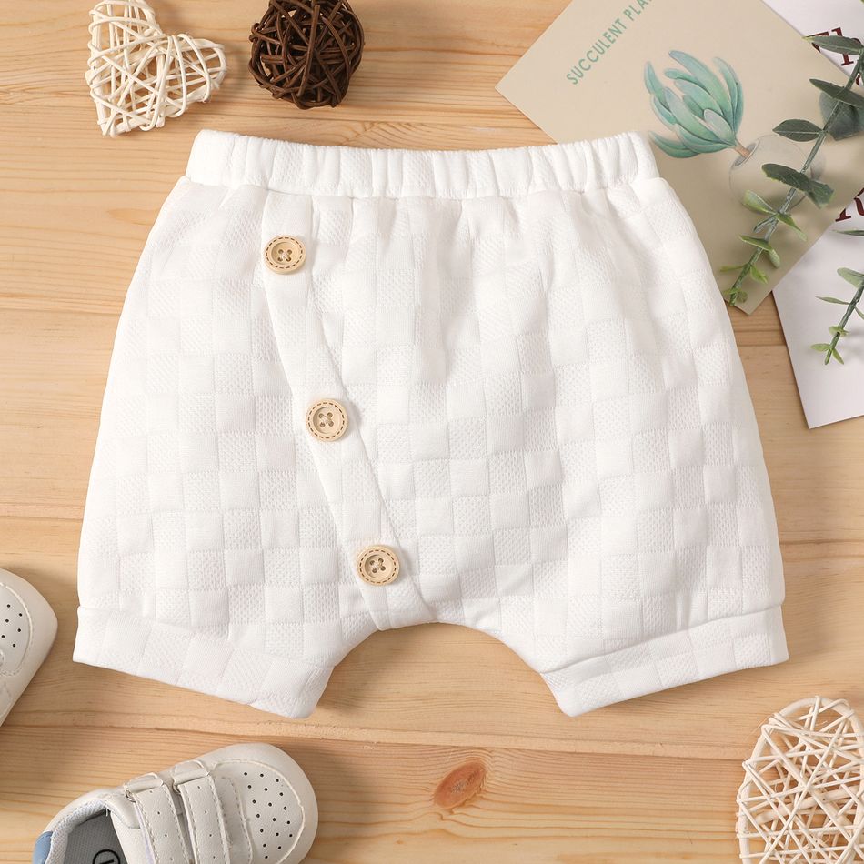 Baby Boy Solid Textured Button Front Pull-on Shorts White big image 1