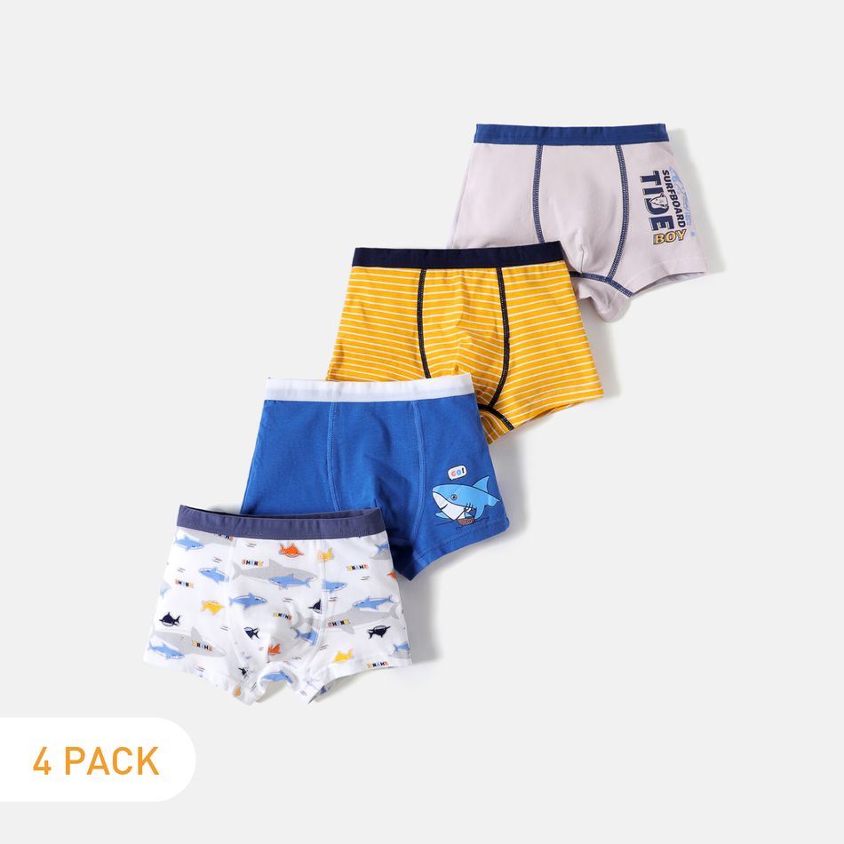 4-Pack Toddler Boy Shark/Letter Print/Stripe Boxer Briefs Underwear Multi-color big image 2
