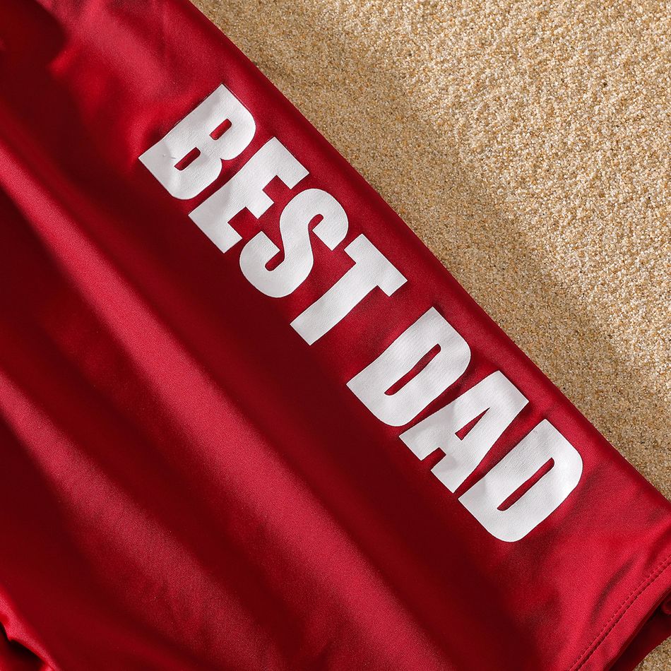 Family Matching Red Striped Splicing Ruffle One-Piece Swimsuit and Letter Print Swim Trunks Shorts Sets Red big image 9