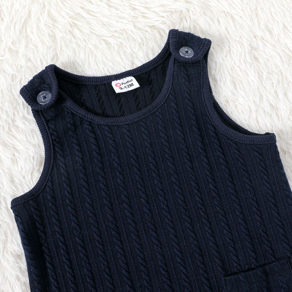 Baby Boy/Girl Solid Textured Sleeveless Tank Jumpsuit with Pockets blueblack big image 3