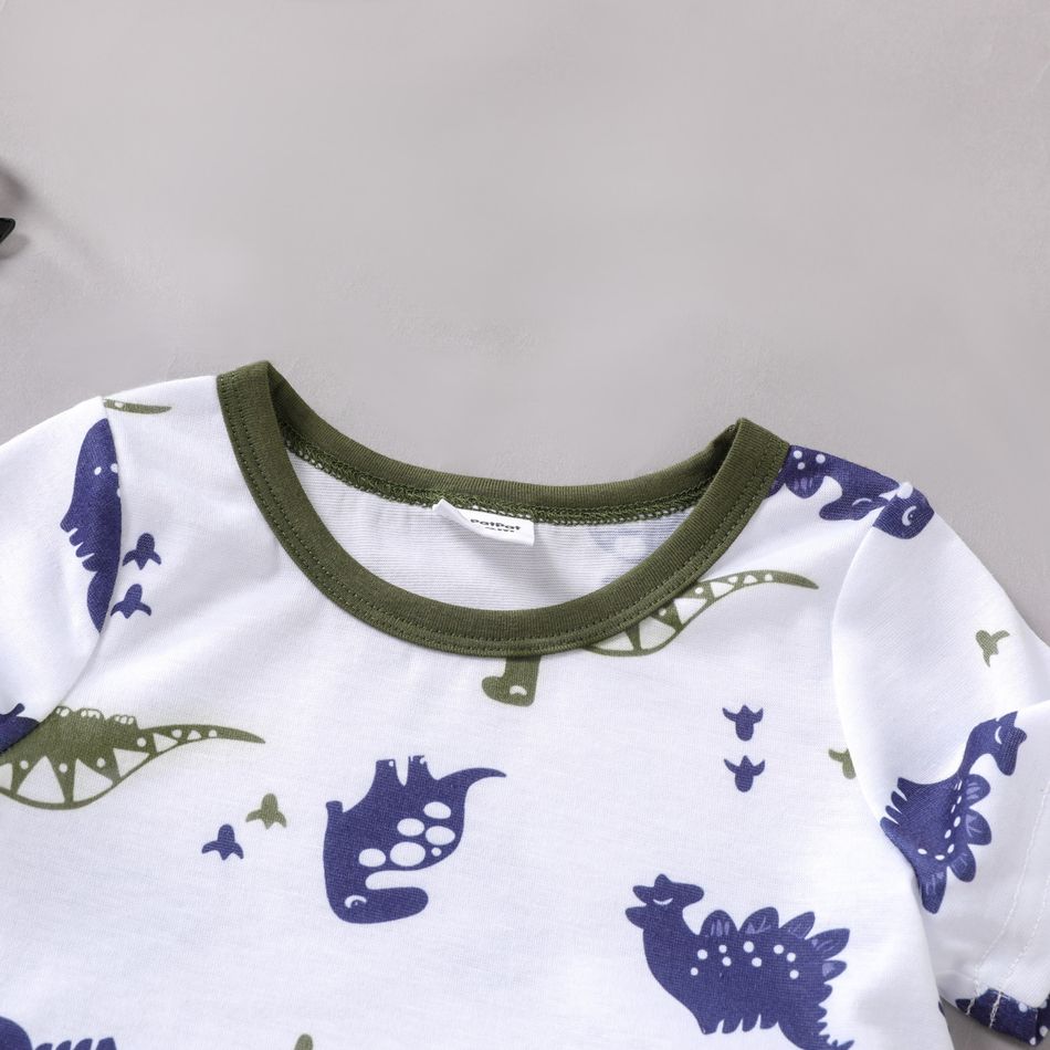 2pcs Baby Boy All Over Dinosaur Print Short-sleeve Tee and Solid Shorts Set Army green big image 3