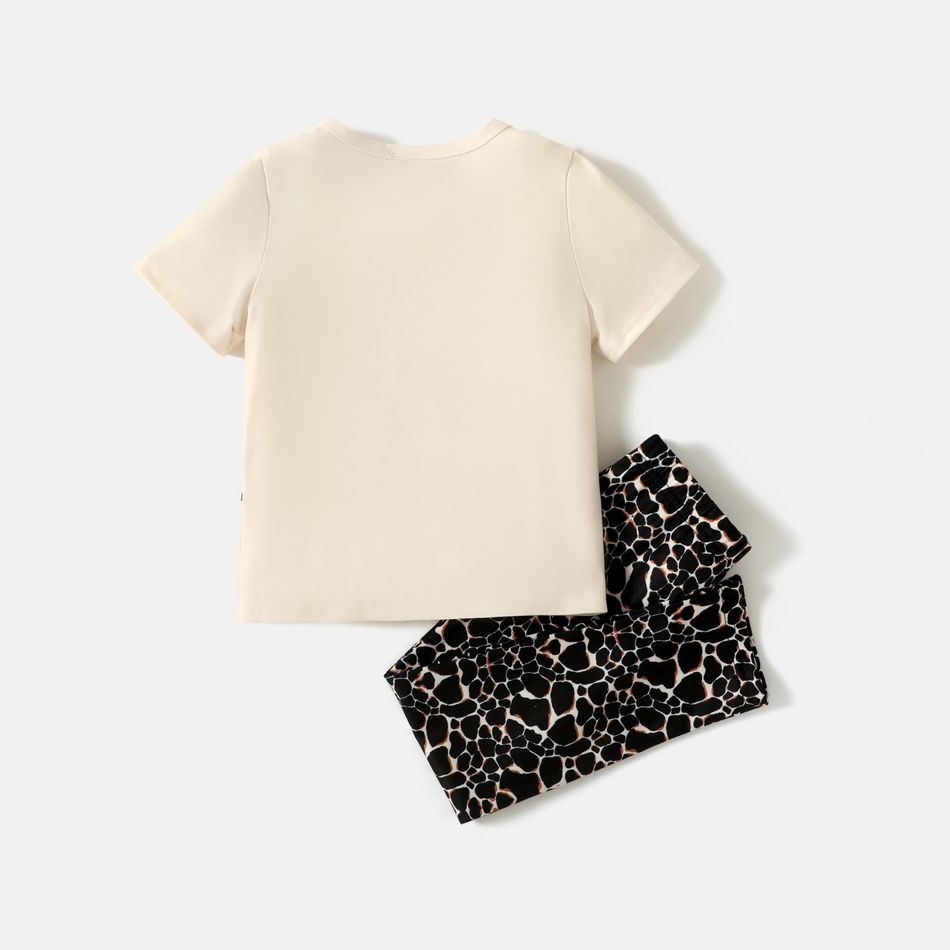 Smurfs 2pcs Toddler Girl Heart Print Short-sleeve Tee and Leopard Print Leggings Set Apricot big image 2