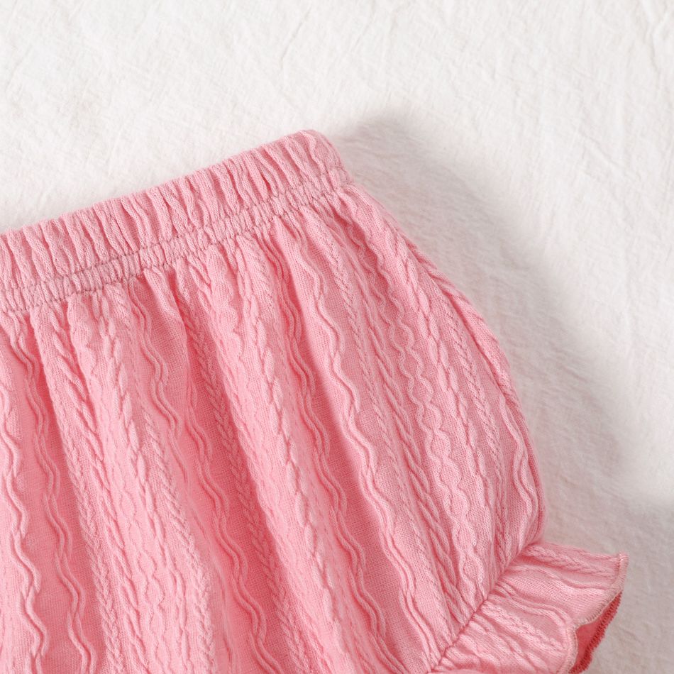 Baby Girl Solid Textured Elasticized Waist Ruffle Shorts Pink big image 3