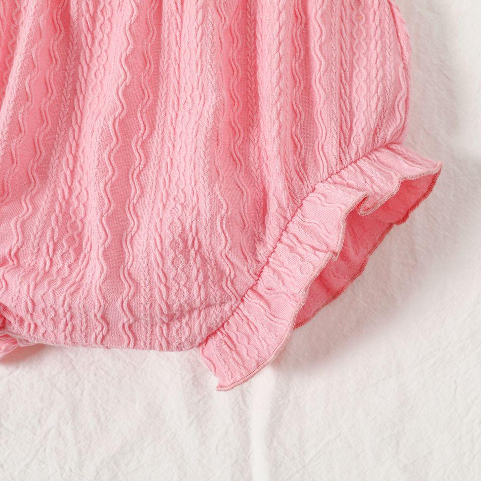 Baby Girl Solid Textured Elasticized Waist Ruffle Shorts Pink big image 5