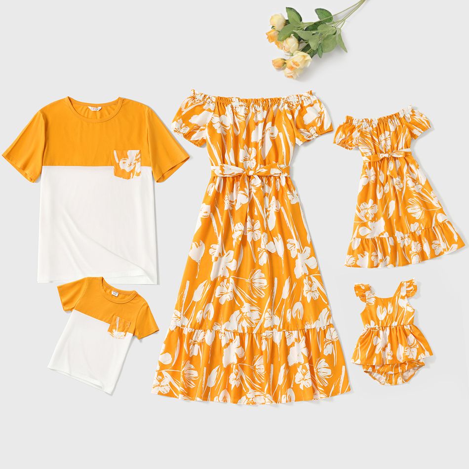 Look de família Flor grande Manga curta Conjuntos de roupa para a família Conjuntos Amarelo big image 1