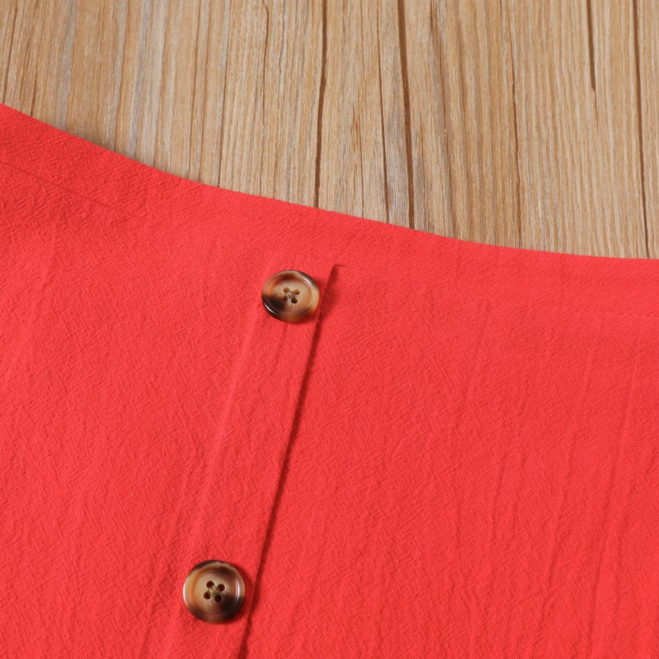 2 قطعة طفلة صغيرة 100٪ قطن بلون زر تصميم بروتيل ومجموعة تنورة تنحنح مكشكشة احمر 2