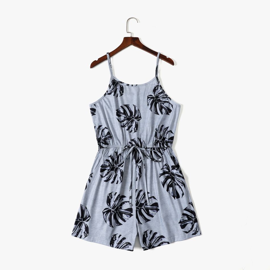 All Over Palm Leaf Print Spaghetti Strap Romper for Mom and Me Grey big image 2