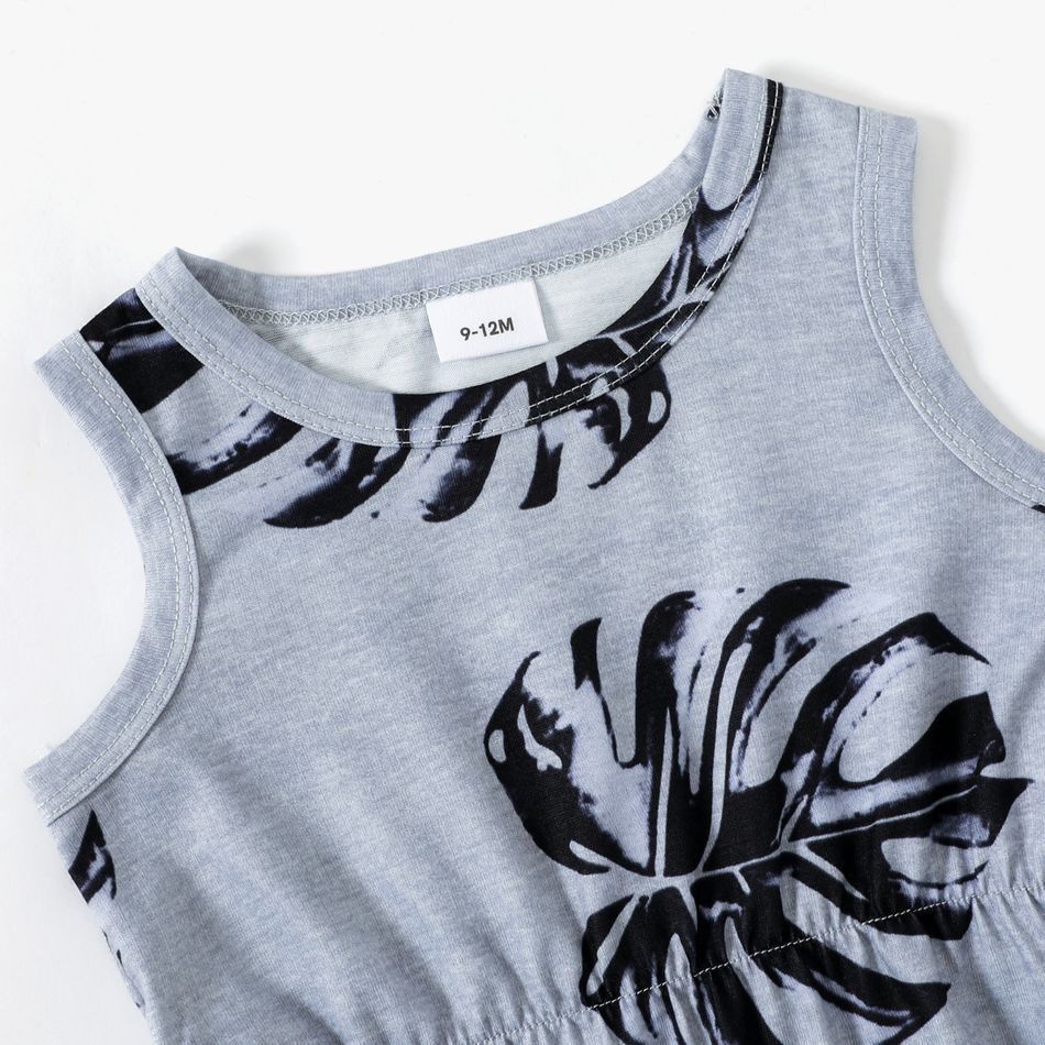 All Over Palm Leaf Print Spaghetti Strap Romper for Mom and Me Grey big image 9