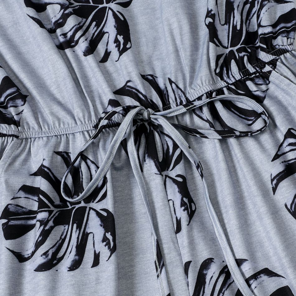 All Over Palm Leaf Print Spaghetti Strap Romper for Mom and Me Grey big image 3