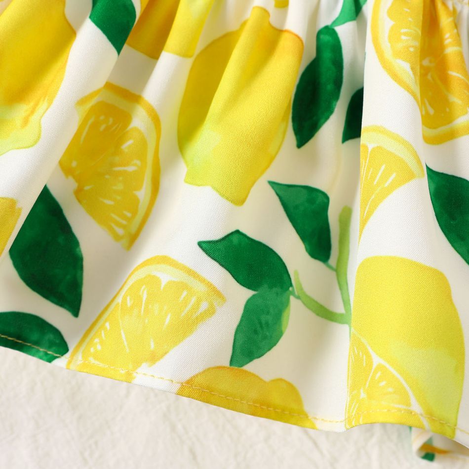 2pcs Baby Girl All Over Yellow Lemon Print Shirred Cami Top and Shorts Set Yellow big image 4