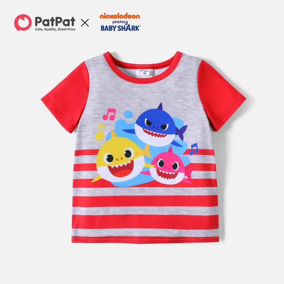 Baby Shark Toddler Girl/Boy Letter Print/Striped Short-sleeve Tee ColorBlock