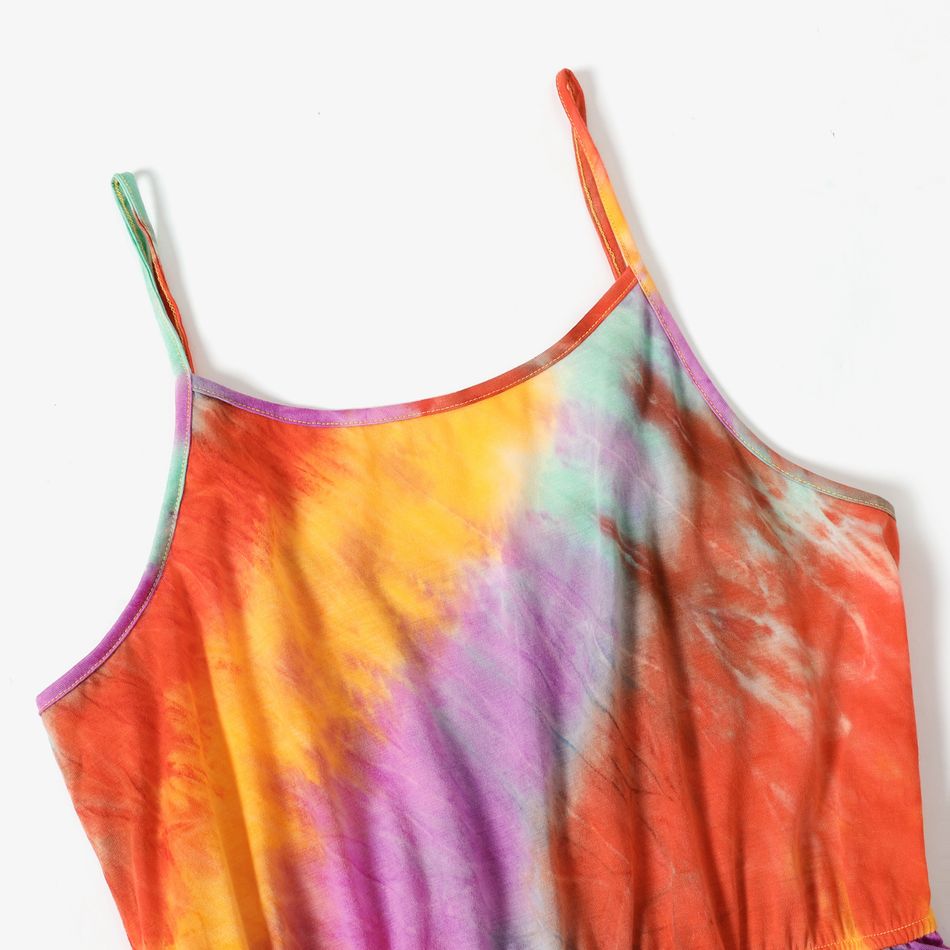 Tie Dye Sleeveless Spaghetti Strap Romper for Mom and Me Orange big image 3