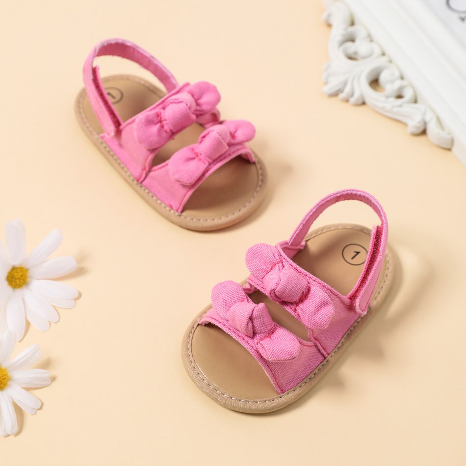 Baby / Toddler Dual Bow Decor Solid Sandals Prewalker Shoes Hot Pink big image 4