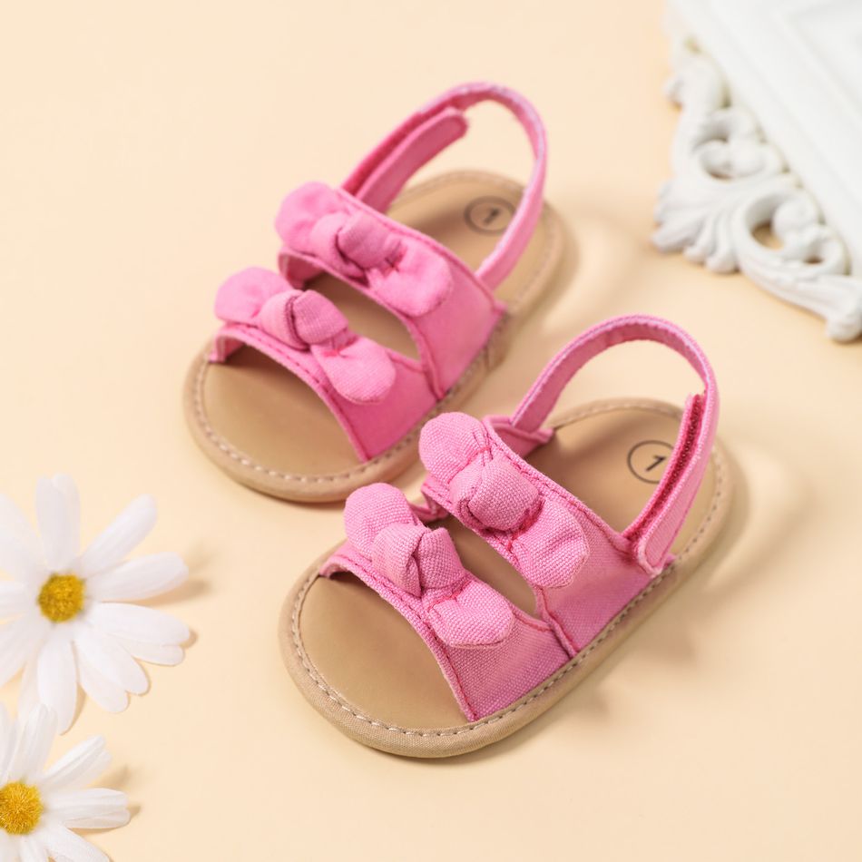 Baby / Toddler Dual Bow Decor Solid Sandals Prewalker Shoes Hot Pink