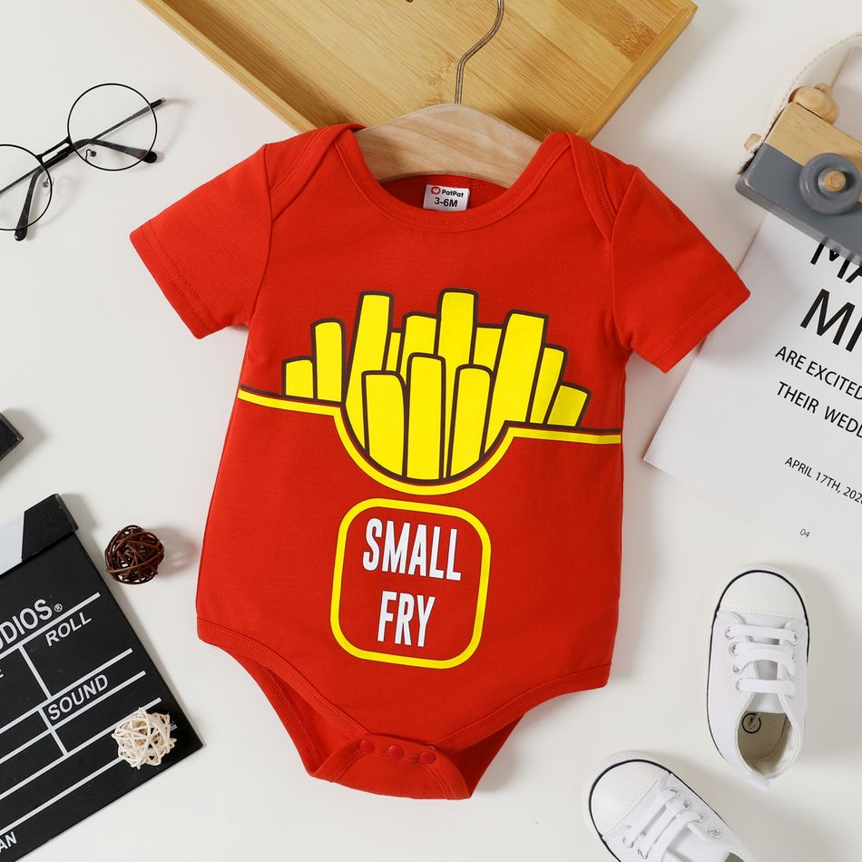 Baby Boy French Fries and Letter Print Red Short-sleeve Romper Red
