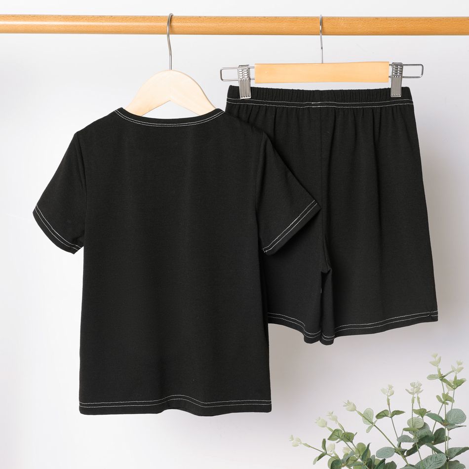 2pcs Kid Boy Animal Bear Embroidered Short-sleeve Tee and Elasticized Shorts Set Black big image 5