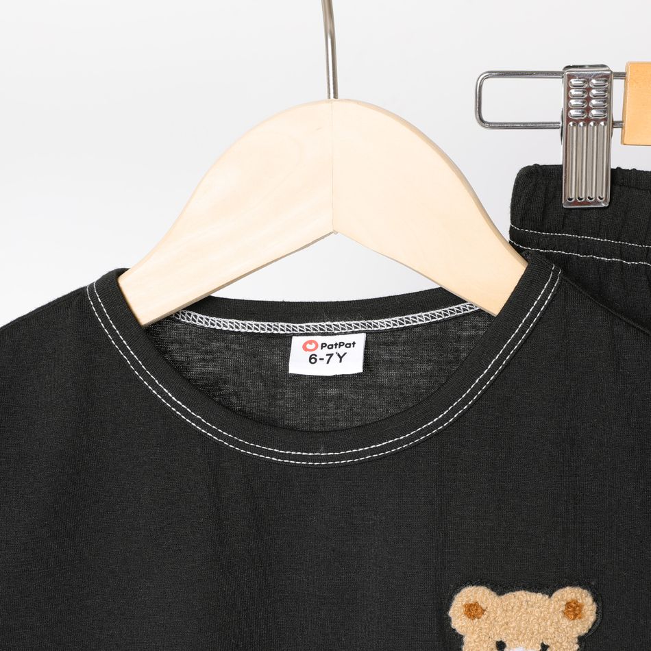 2pcs Kid Boy Animal Bear Embroidered Short-sleeve Tee and Elasticized Shorts Set Black big image 3