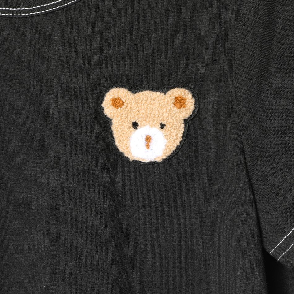 2pcs Kid Boy Animal Bear Embroidered Short-sleeve Tee and Elasticized Shorts Set Black big image 4